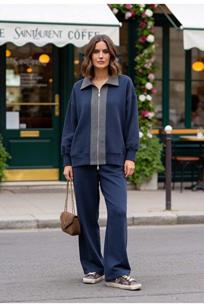 Aselim Hijap Moda Selanik - Set supradimensionat cu detalii brodate | Albastr...