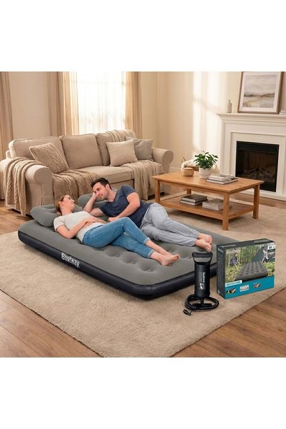 BESTWAY Ultra Queen 2 Kişilik Şişme Yatak 191x137x22cm Manuel Pompa Ve Yastık Set