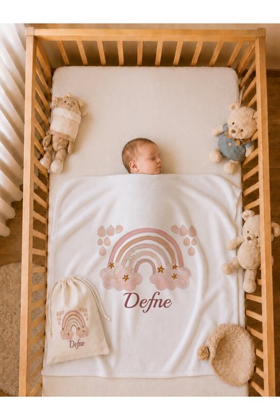 Pia Baby Kız Bebek Hediyesi İsme Özel 80x80 cm Çift Kat Penye Bebek Battaniye...