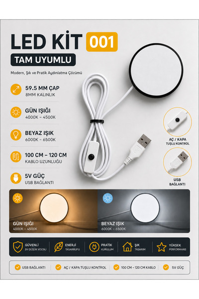 ineffable store tarif edilemez LED Lamp Kit 001 5V Led Lamba (Beyaz Işık)