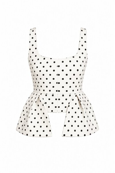 Laluvia Beige Thick Strap Polka Dot Blouse - 2Y5081
