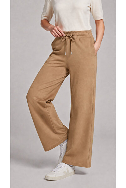 zazzia Women's Brown Palazzo Cut Loose Leg High Waist Sweatpants