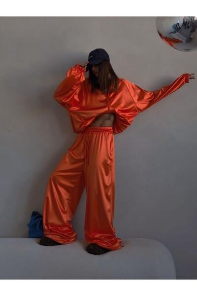 Fashiontayt Silk Satin Zippered Top and Bottom Set