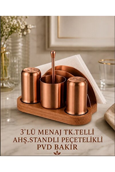 Genel Markalar 3'LÜ MENAJ TK.TELLİ AHŞ.STANDLI PEÇETELİKLİ PVD BAKIR