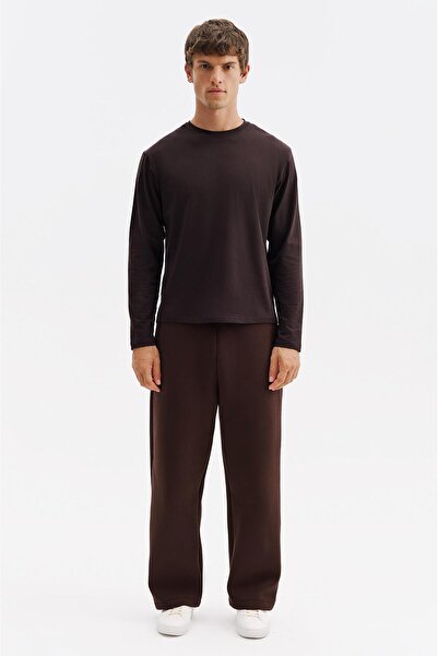 GIESTO basic™ UZUN KOL REGULAR FIT KAHVERENGİ T-SHIRT