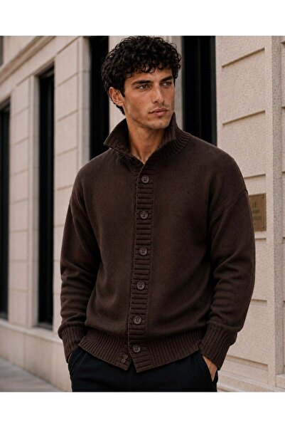 Valiberta Torino 100% Acrylic Stand Collar Buttoned Men's Knitwear Cardigan -...