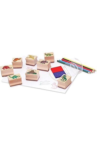 Melissa & Doug مجموعة أختام خشبية: ديناصورات - 8 أختام، 5 أقلام تلوين، وسادة ...
