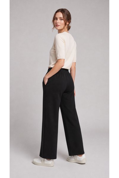 zazzia Women's Black Palazzo Cut Wide Leg High Waist Sweatpants