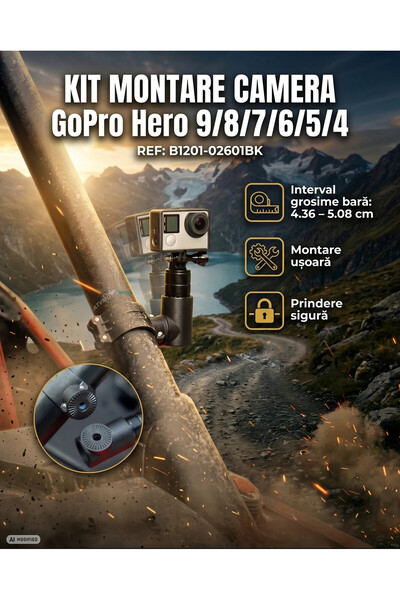 The Beast KIT MONTARE CAMERA GoPro Hero 9 8 7 6 5 4 (BARA GROSIME 4.36cm - 5....