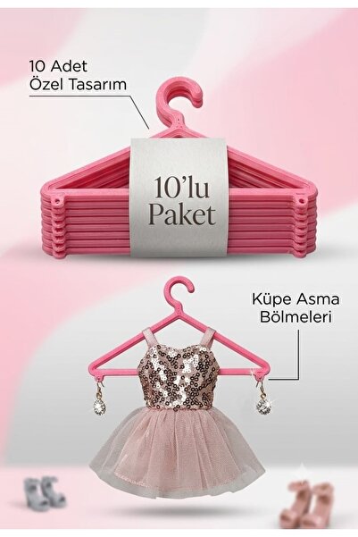 LOVYCO Oyuncak Bebek Elbise Askısı 10'lu Paket - Küpe Asma Aparatlı Pembe Ask...