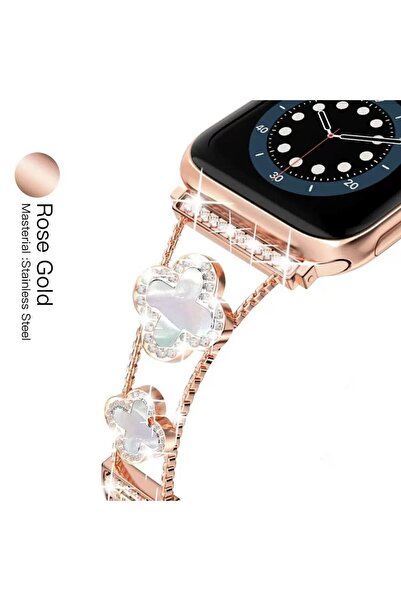 story aksesuar Apple Watch Uyumlu Yonca Detaylı Taşlı Çelik Kordon 38/40/41/4...