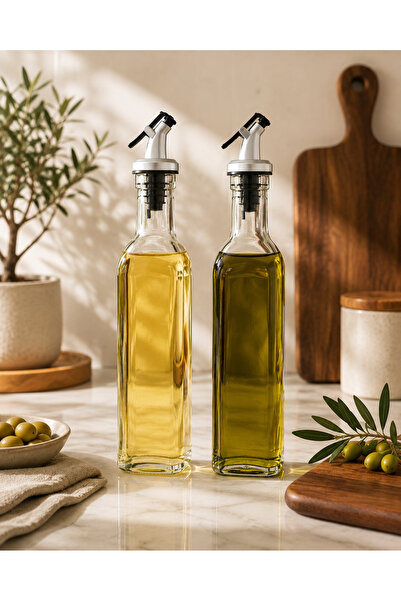 2'li Yağdanlık Seti 300 ML Cam Zeytinyağlık ve Sıvı Yağlık Şık Mutfak Yağ Şişesi