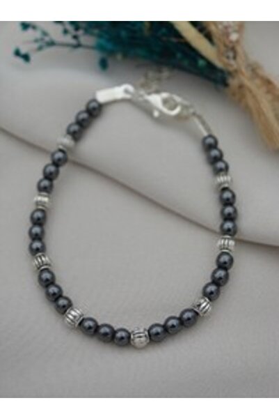 Stoneage Hematite Stone Thin Bracelet - Gray -