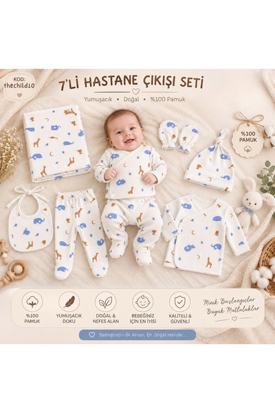 thechild baby collection Yenidoğan Bebek %100 Organik Pamuklu 7’li Hastane Çı...