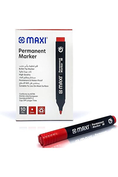 MAXİ Permanent marker with Bullet tip 10pc Red. Suitable to use on most surfa...