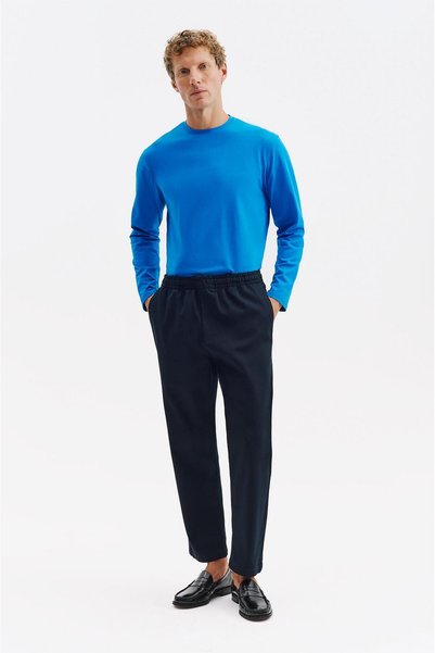 GIESTO de bază ™   Pantaloni din Gabardină Bleumarin cu Talie Elastică
