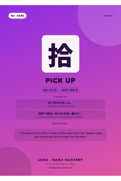 OEM Poster Kanji 拾 Ridicare, Artă Japoneză Minimalistă, Carton 250g, A4