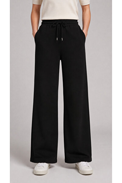 zazzia Women's Black Palazzo Cut Wide Leg High Waist Sweatpants