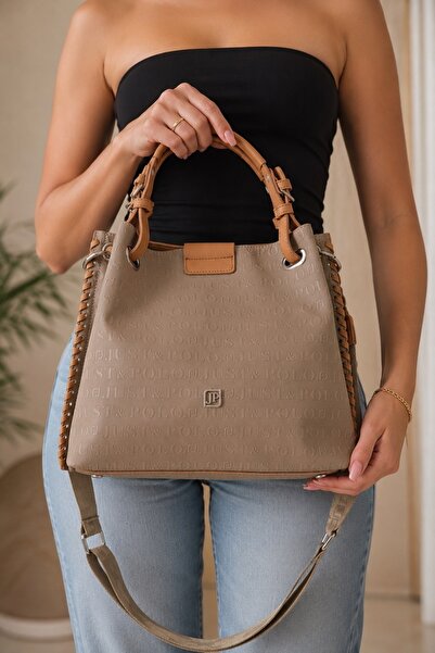 Just Polo Women's Hand and Shoulder Bag with Embossed Logo, Double Strap, Fla...