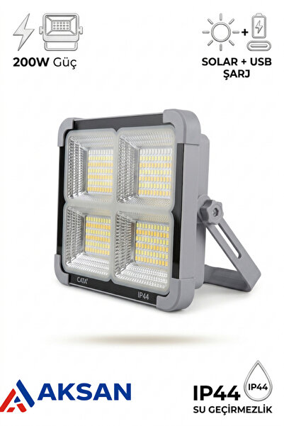 Cata CT-4698 200W Solar Şarjlı Projektör Taşınabilir Çalışma ve Kamp Lambası ...