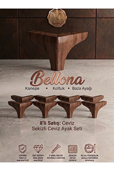 Bellona Uyumlu 10 cm Mobilya, Kanepe ve Baza Ayağı - 8'li Ekonomik Set