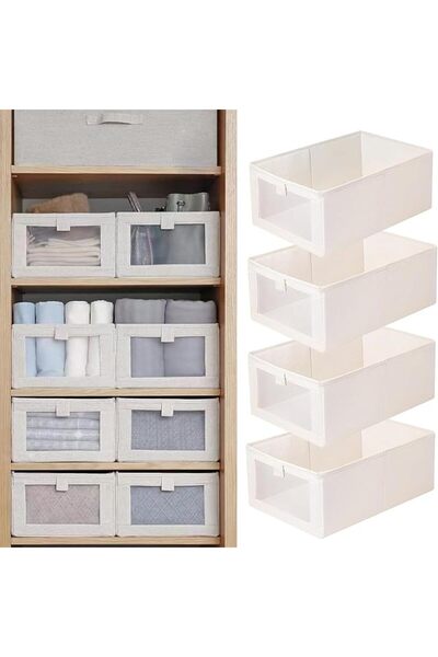GENERAL 4 Pack Foldable Storage Boxes Cabinet Closet Organizers, Washable Clo...