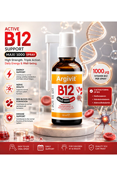 Argivit B12 Active Maxi 1000 Spray Vitamin B12 Methylcobalamin Hydroxocobalam...
