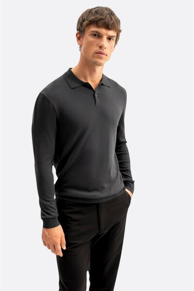 GIESTO basic™ Uzun Kol Polo Yaka Antrasit Triko T-Shirt