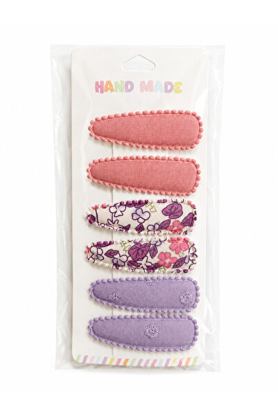 Edoştoka Sade ve Çiçek Desenli 6cm 6’lı Kumaş Çıtçıt Toka (Mor-Pembe)