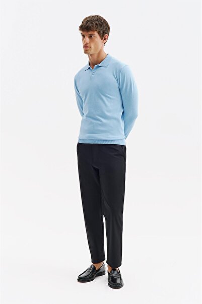 GIESTO basic™ UZUN KOL POLO YAKA MAVİ TRİKO T-SHIRT