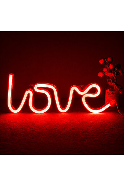 Love Yazı Neon Dekoratif Duvar Aydınlatması/3D Baskı Neon Led Işık - 25 x 10 cm