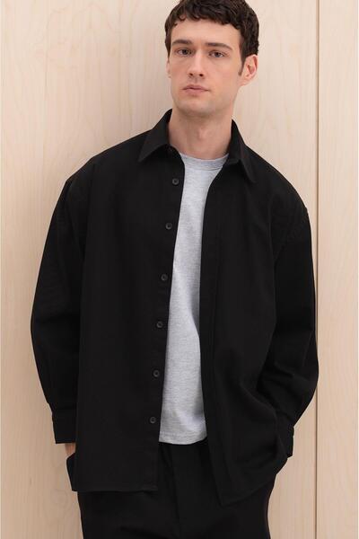 GIESTO basic™ OVERSIZE GABARDIN SİYAH GÖMLEK