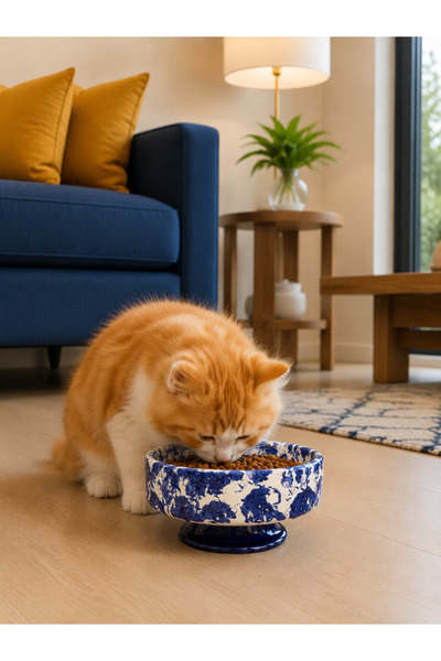 Bibo Home Kedi ve Köpek Mama Su Kabı - Yüksek 1 Adet Seramik Ebruli