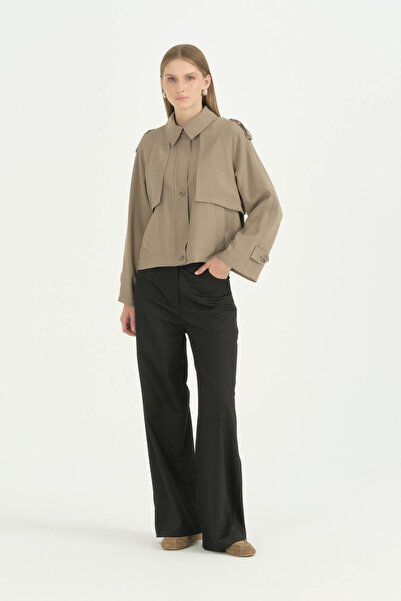 Nihan Pile Zipper Detailed Crop Jacket - Mink