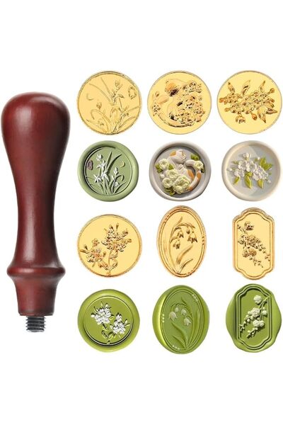 NALACAL Flower Wax Seal Stamp Set, 1 Removable Wooden Handle with 6 Floral Br...