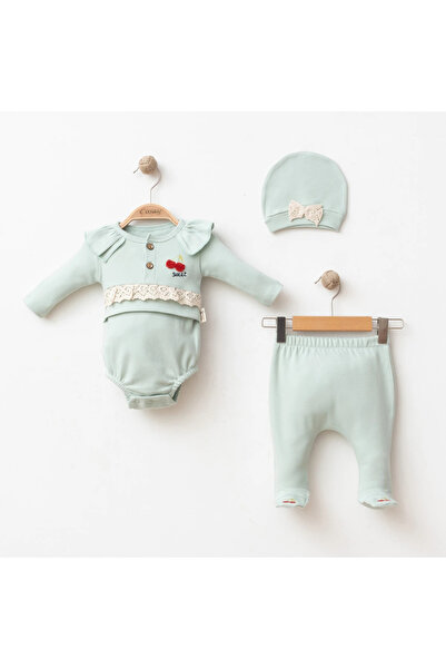 DIDuStore Bebe Girl 3-6-9 Months Cherry Embroidered 3-Piece Set