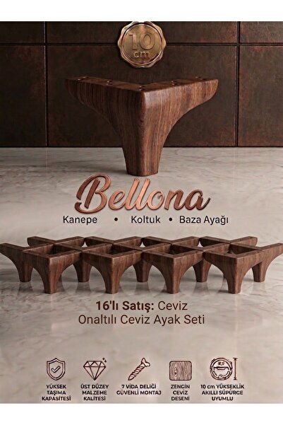 Bellona Uyumlu 10 cm Mobilya, Kanepe ve Baza Ayağı - 16'lı Mega Avantaj Seti