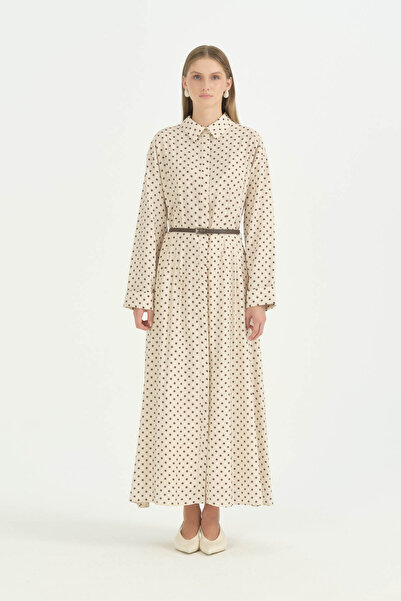 Nihan Pleated Wide Cuff Shirt Dress - Beige