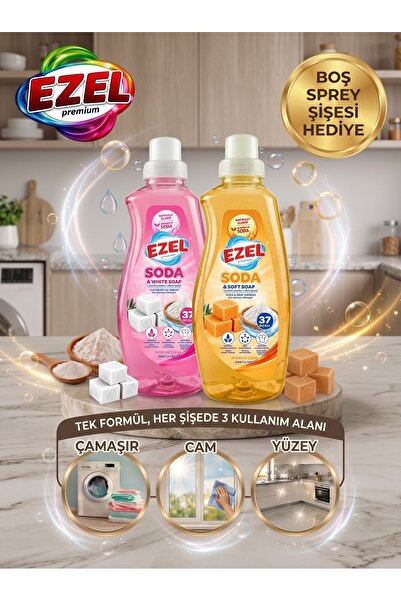 Premium Sıvı Deterjan Pembe ve Turuncu İkili Kombinasyon Paketi - Soda & Beyaz Sabun ve Soda & Arap Sabunu (Çamaşır, Cam, Yüzey) 2'li Set + Sprey Şişe Hediye