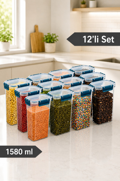 Soft Chef 12'li Sızdırmaz Silikon Contalı Kilitli Saklama Kabı Seti Erzak Bak...