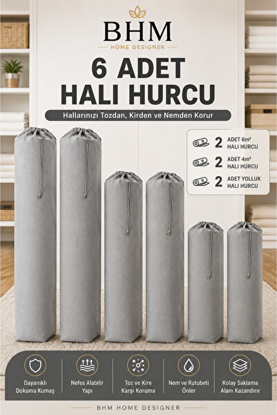 BHM 6 Adet Halı Hurcu Seti Büzgülü Halı Saklama Çantası Toz ve Neme Karşı Kor...