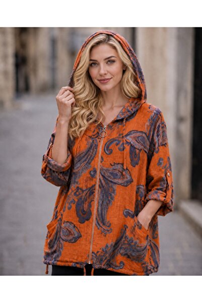 MARWARİ OTANTİK BUTİK New Season Italian Cotton Zippered Shawl Pattern 4Mevis...