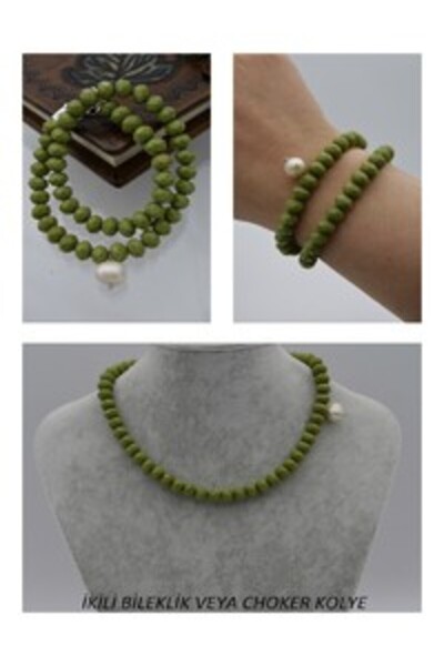 Stoneage Pearl and Crystal Bracelet or Choker Necklace - Green -