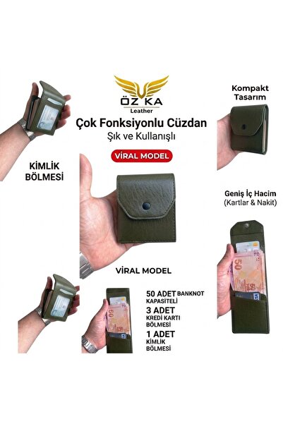 ÖZ-KA LEATHER VİRAL CUZDAN HAKİ ( KARTLIKLI BANKNOT CÜZDANI) PORTFÖY KARTLIK