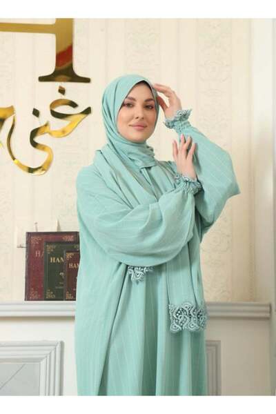 ghina hijab شرشف غنى حجاب قطعة واحدة مخطط - فستقي