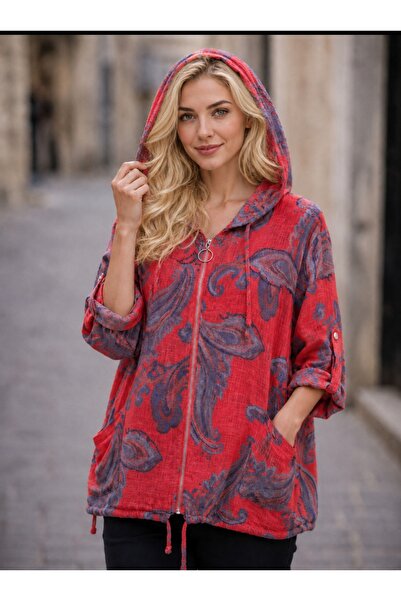 MARWARİ OTANTİK BUTİK New Season Italian Cotton Zippered Shawl Pattern 4Mevis...