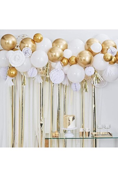 Ginger Ray Gold Chrome Balloon And Fan Garland Backdrop