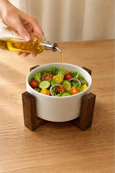 İLİVA Bowl with Wooden Stand, Snack Bowl, Presentation Bowl, Salad Plate, Sau...