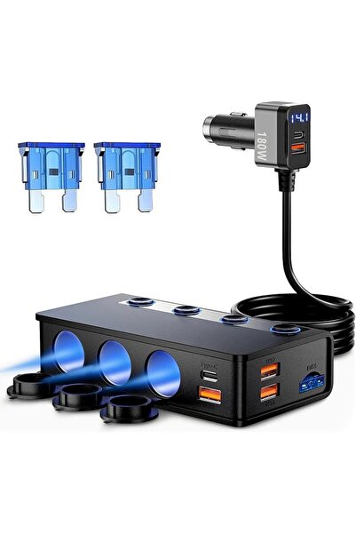 GENERAL شاحن سيارة USB بتسعة منافذ، متوافق مع أجهزة الحاسوب المحمولة، مع مقيا...
