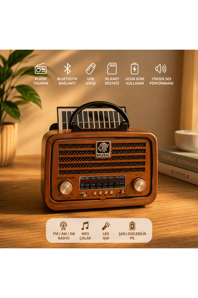 AM/FM/SW 3 Band Şarjlı Bluetooth Radyo – USB/TF Müzik Çalar